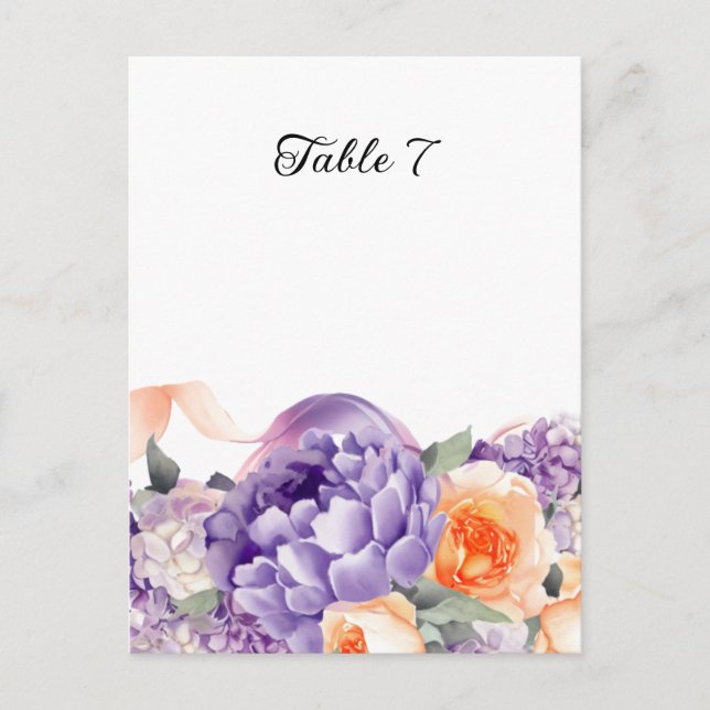 Dusty Mauve Peach Peony Table Seating Card (Front)