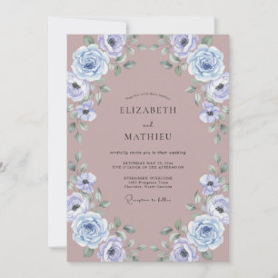 Dusty Mauve Periwinkle Peony Wedding Invitation