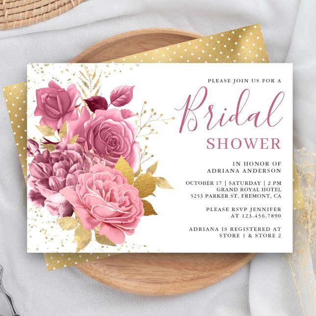 Dusty Mauve Pink Floral Rose Bridal Shower Invitation (Creator Uploaded)