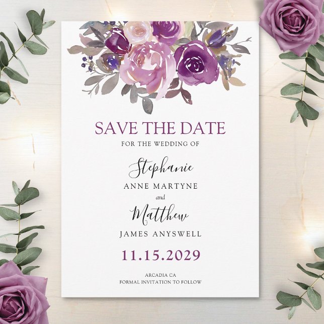 Dusty Mauve Purple Blush Botanical Wedding Save The Date (Creator Uploaded)