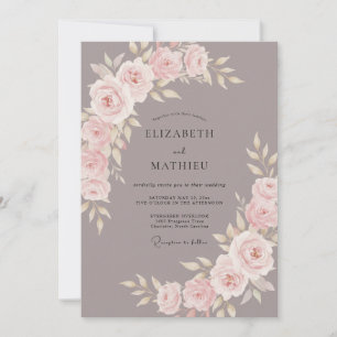 Dusty Mauve Romantic Floral Wedding Invitation