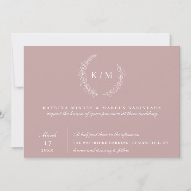 Dusty Mauve Rose Foliage Wreath Monogram Wedding (Front)