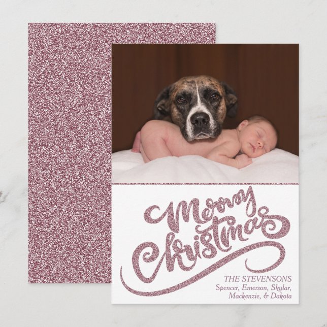 Dusty Mauve Rose Pink Merry Christmas Modern Photo Holiday Card (Front/Back)