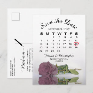 Dusty Mauve Rose Wedding Calendar Save the Date Announcement Postcard