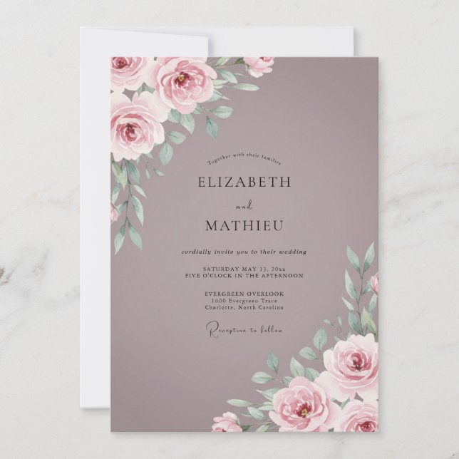 Dusty Mauve Rose Wedding Invitation (Front)