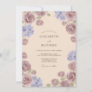 Dusty Mauve Serene Vintage Wedding Invitation