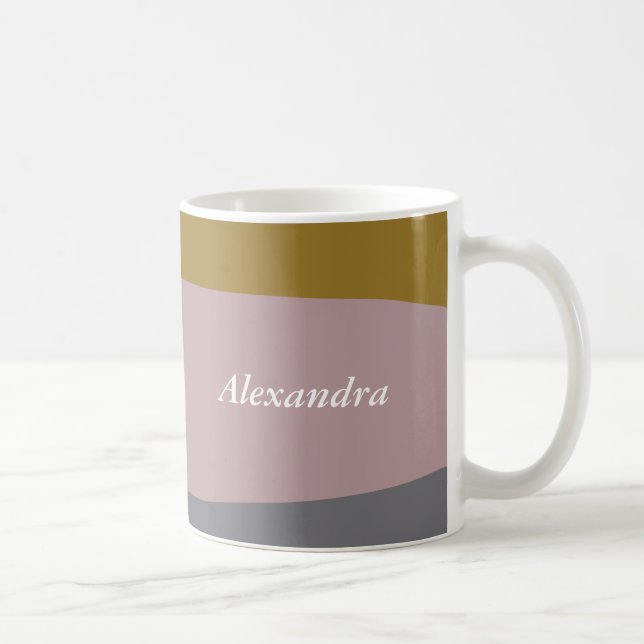 Dusty Mauve Striped Art Personalised Name Coffee Mug (Right)