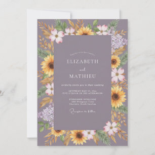 Dusty Mauve Sunflower Eucalyptus Wedding Invitation