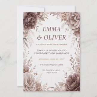 Dusty Mauve & Taupe Floral Wedding Invitation