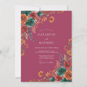 Dusty Mauve Teal Wildflower Wedding Invitation