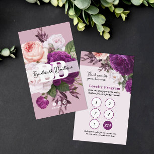 Dusty Mauve Vintage Floral Service Loyalty 5-Stamp Business Card
