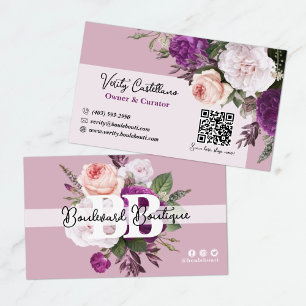Dusty Mauve Vintage Roses Floral Boutique QR Code Business Card