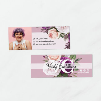 Dusty Mauve Vintage Roses Floral Personal Photo Mini Business Card