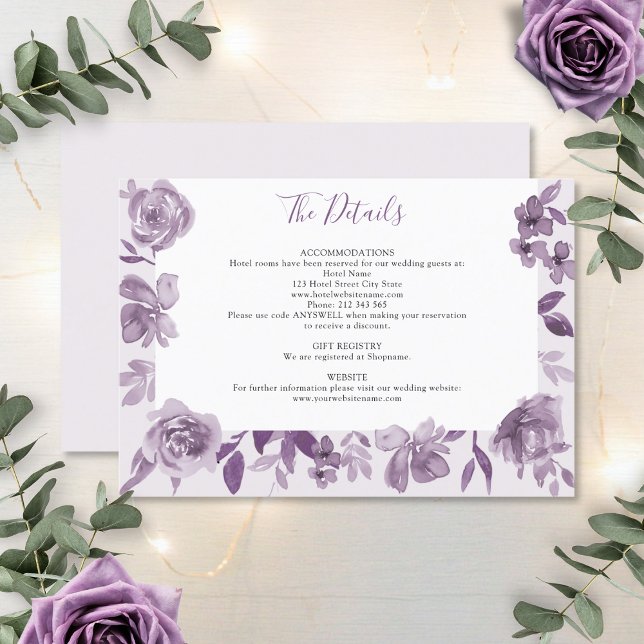 Dusty Mauve Watercolor Floral Wedding Details Enclosure Card (Creator Uploaded)