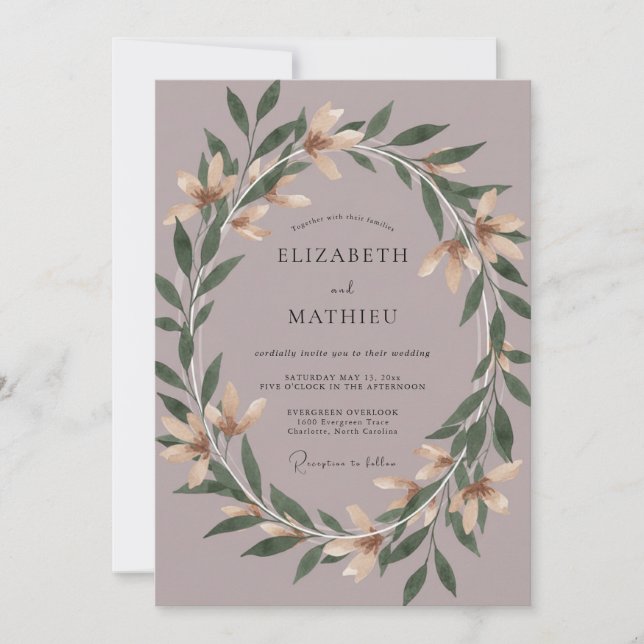 Dusty Mauve Wreath Wedding Invitation (Front)