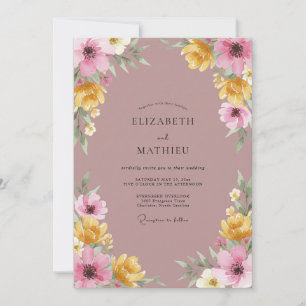 Dusty Mauve Yellow Peony Wedding Invitation