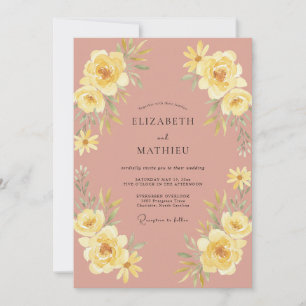 Dusty Mauve Yellow Ranunculus Eucalyptus Wedding Invitation
