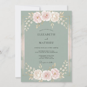 Dusty Mint Bloom Wedding Invitation
