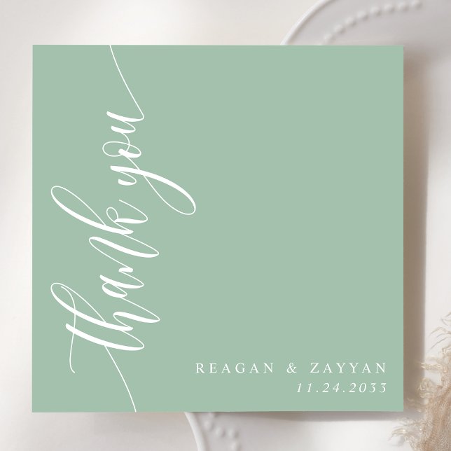 Dusty Mint Calligraphy Script Wedding Thank You Card (Creator Uploaded)