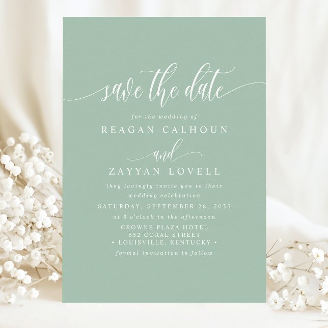 Dusty Mint Elegant Calligraphy Save The Date (Creator Uploaded)