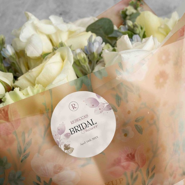 Dusty Muted Blush Pink Floral Bridal Shower Classic Round Sticker (Creator Uploaded)