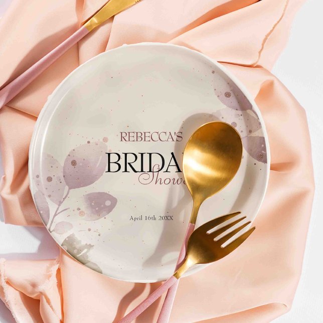 Dusty Muted Blush Pink Floral Bridal Shower Paper Plate (Creator Uploaded)