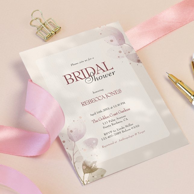 Dusty Muted Blush Pink Floral Photo Bridal Shower Invitation (Creator Uploaded)