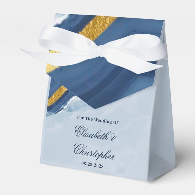Dusty Navy Blue and Gold Agate Wedding Favour Box (Front Side)