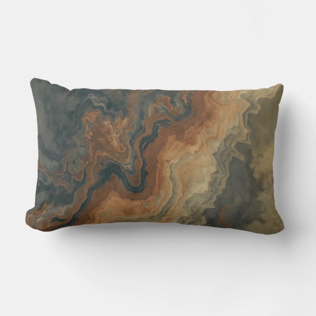 Dusty Navy Blue Burnt Orange Sage Abstract Lumbar Cushion (Front)