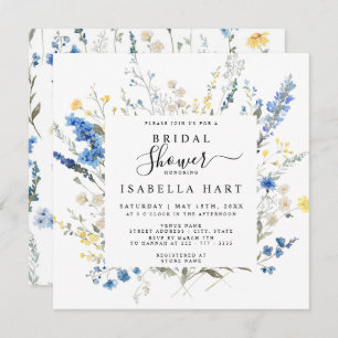 Dusty Navy Blue Dainty Wild Floral Bridal Shower Invitation