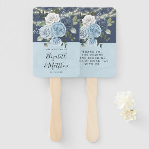 Dusty Navy Blue Peony Country Lights Wedding Hand Fan