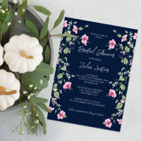 Dusty Navy Blue Pink Hibiscus Bloom Bridal Shower