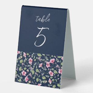 Dusty Navy Blue Pink Hibiscus Bloom Wedding Shower