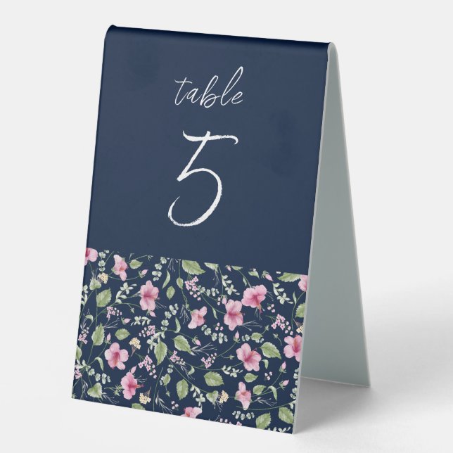 Dusty Navy Blue Pink Hibiscus Bloom Wedding Shower (Front)