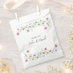 Dusty Navy Blue Pink Hibiscus Bloom Wedding Shower Favour Bag