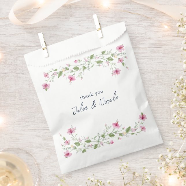 Dusty Navy Blue Pink Hibiscus Bloom Wedding Shower Favour Bag (Clipped)