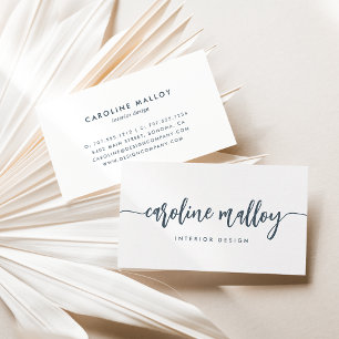 Dusty Navy Modern Signature Script Business Card