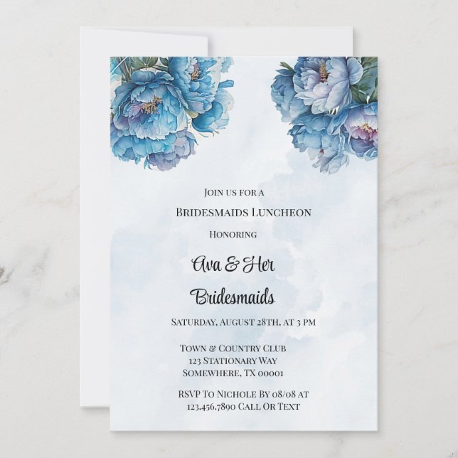 Dusty Navy Paint Peony Bridesmaids Luncheon Invitation (Front)