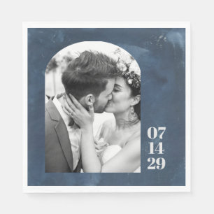 Dusty Navy Photo Arch Wedding Date Personalised Napkin