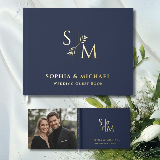 Dusty Navy Wedding Guest Books Foil Guestbook (Creator Uploaded)