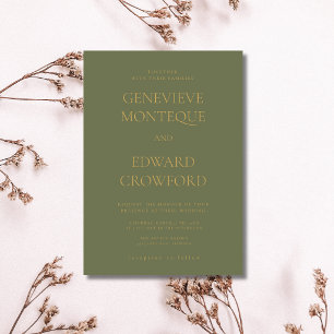 Dusty Olive Antique Gold Old Money Formal Wedding Invitation
