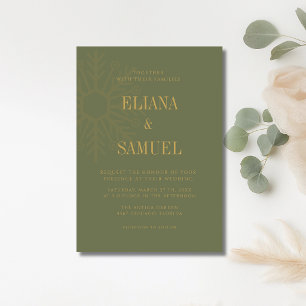 Dusty Olive Elegant Snowflake Christmas Wedding Invitation