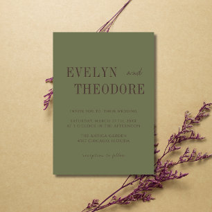 Dusty Olive & Espresso Minimalist Simple Wedding Invitation