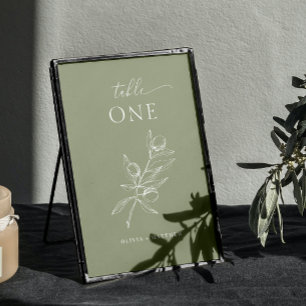 Dusty Olive Green Wedding Elegant Rustic Garden Table Number