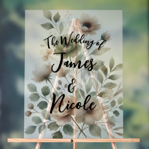 Dusty Olive Pink & Gold Watercolor Floral Wedding Acrylic Sign