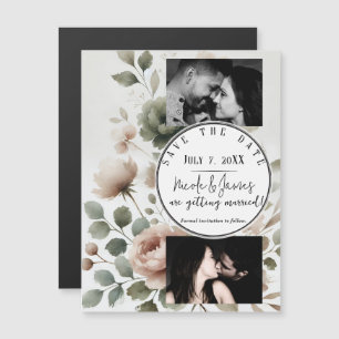 Dusty Olive & Pink Watercolor Floral Save the Date