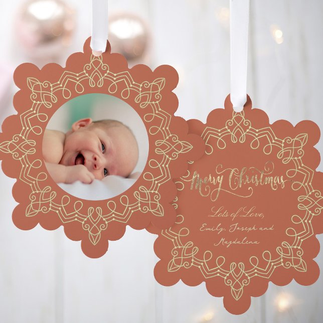 dusty orange christmas new baby tree decoration card (Creator Uploaded)