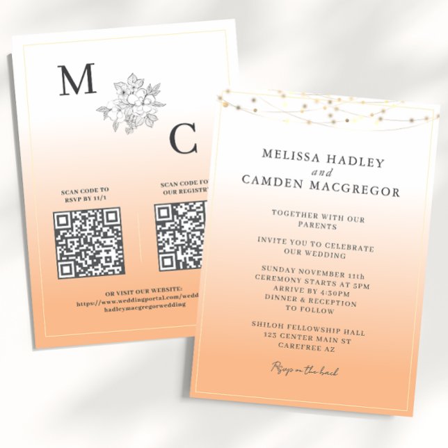 Dusty Orange Elegant QR Code Wedding Invitation (Creator Uploaded)