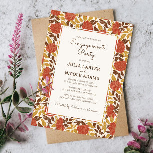 Dusty Orange Peony Flowers Fall Engagement Party Invitation