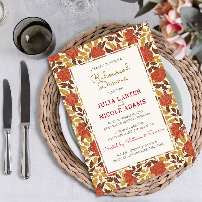 Dusty Orange Peony Flowers Fall Rehearsal Dinner Invitation (Creator Uploaded)